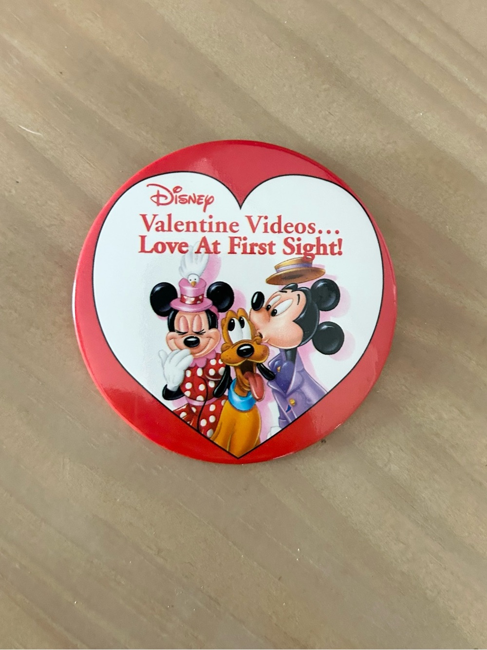 Vintage Disney Valentine Mickey Minnie Pluto Promo Button Pin Love